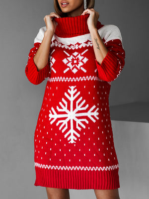 Christmas Snowflake High-Neck Knit Sweater