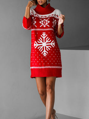 Christmas Snowflake High-Neck Knit Sweater