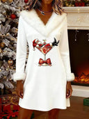 Christmas Wool V-Neck Long-Sleeve Dress
