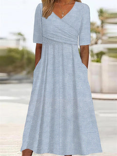 Classic Stripe Print Side Pocket Midi Dress