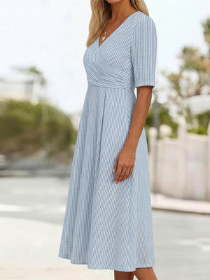 Classic Stripe Print Side Pocket Midi Dress