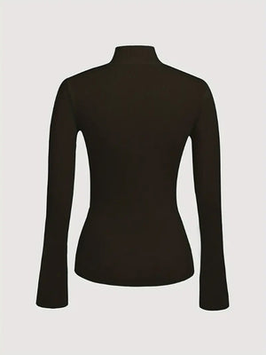 Classic Button-Front Stand Neck Sweater