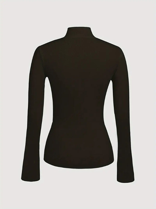 Classic Button-Front Stand Neck Sweater