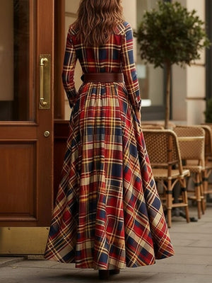 Classic Checkered Long Sleeve Maxi Dress