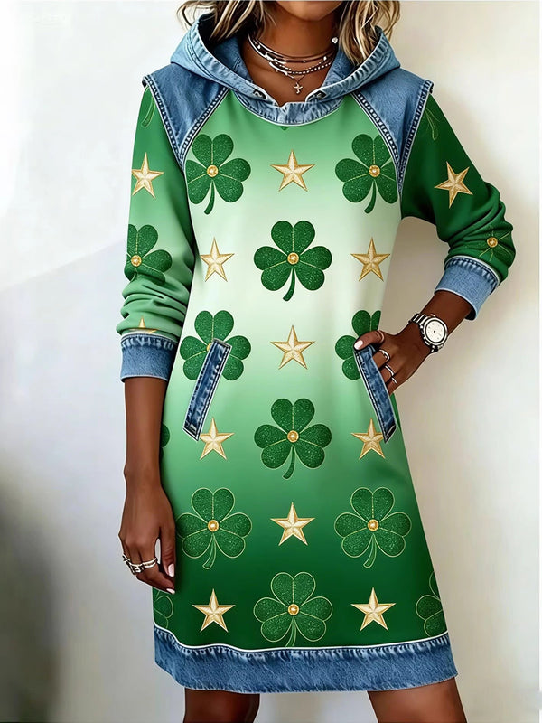 Classic Clover Denim Patchwork Dress