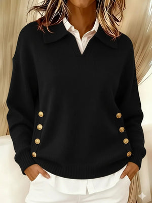 Classic Collared Button-Up Knit Sweater