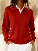 Classic Collared Button-Up Knit Sweater