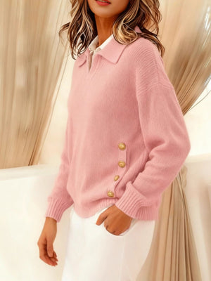 Classic Collared Button-Up Knit Sweater