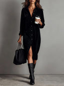 Classic Corduroy Button-Up Midi Dress