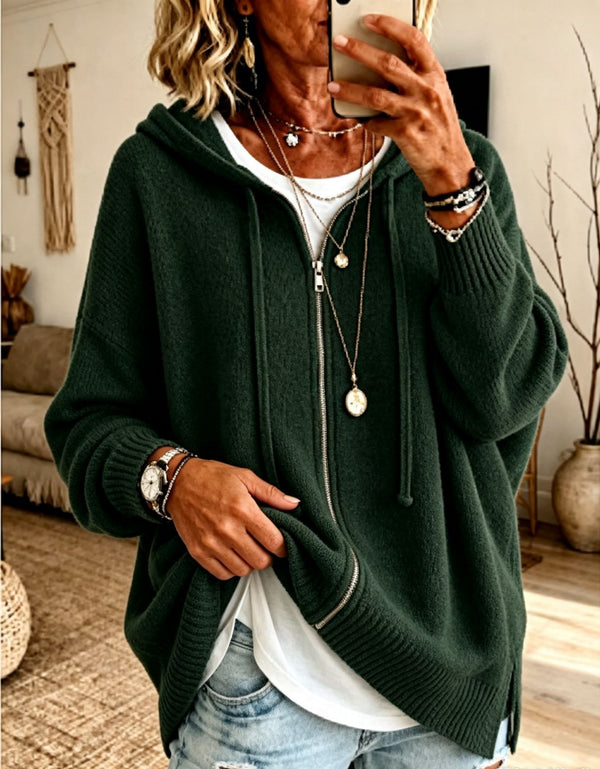 Classic Hooded Zip Knit Cardigan