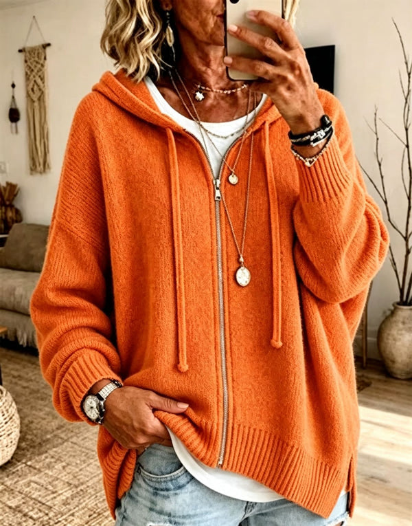 Classic Hooded Zip Knit Cardigan