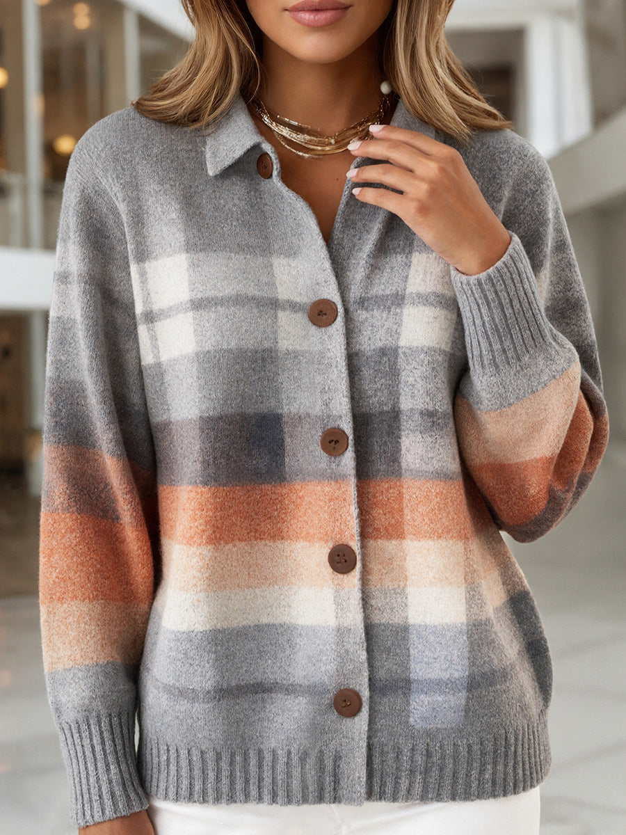 Classic Plaid Longline Knit Cardigan