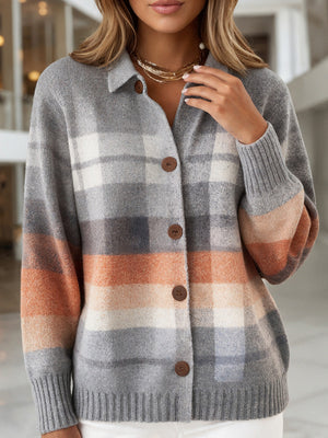 Classic Plaid Longline Knit Cardigan