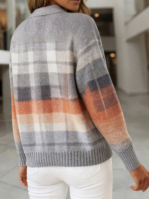 Classic Plaid Longline Knit Cardigan