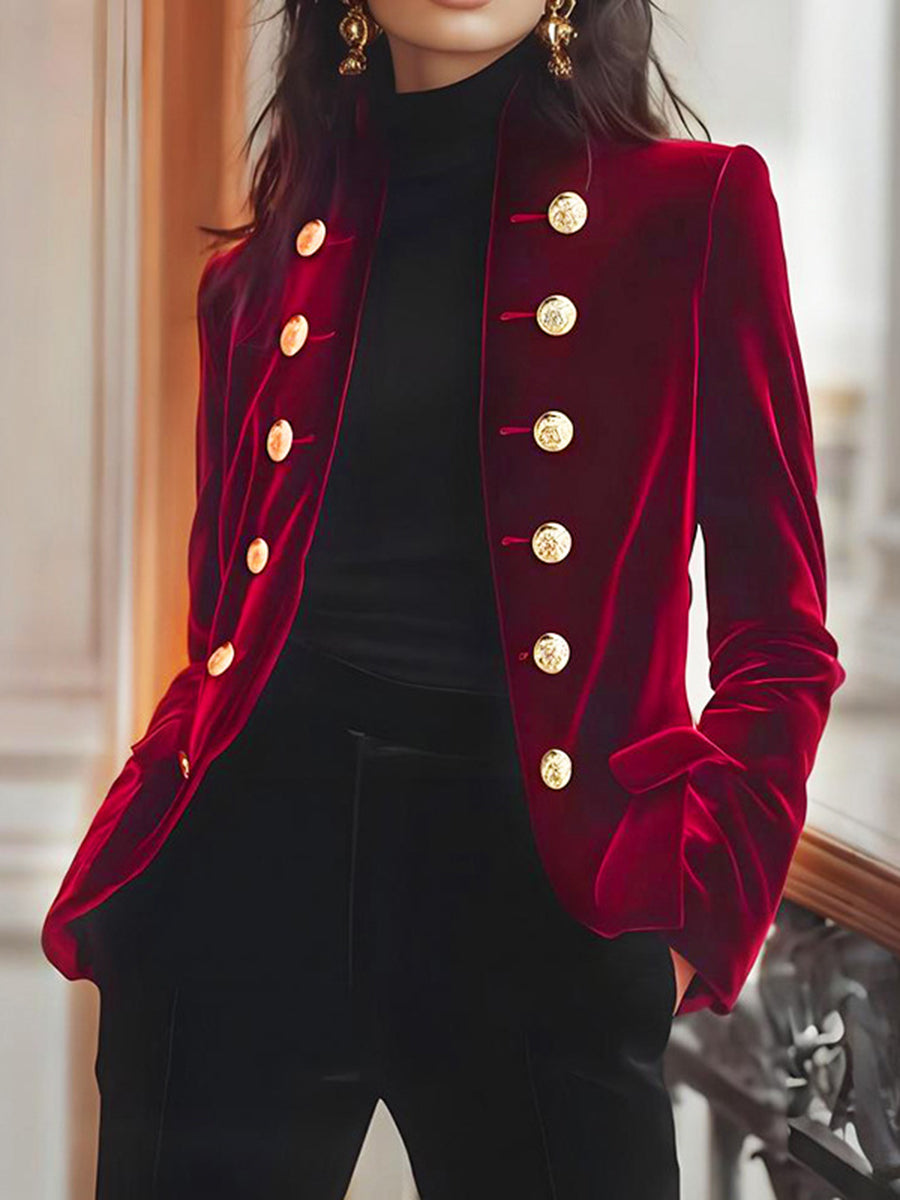 Classic Solid-Color Double-Breasted Coat