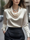 Classic Solid Basic Long-Sleeve Blouse
