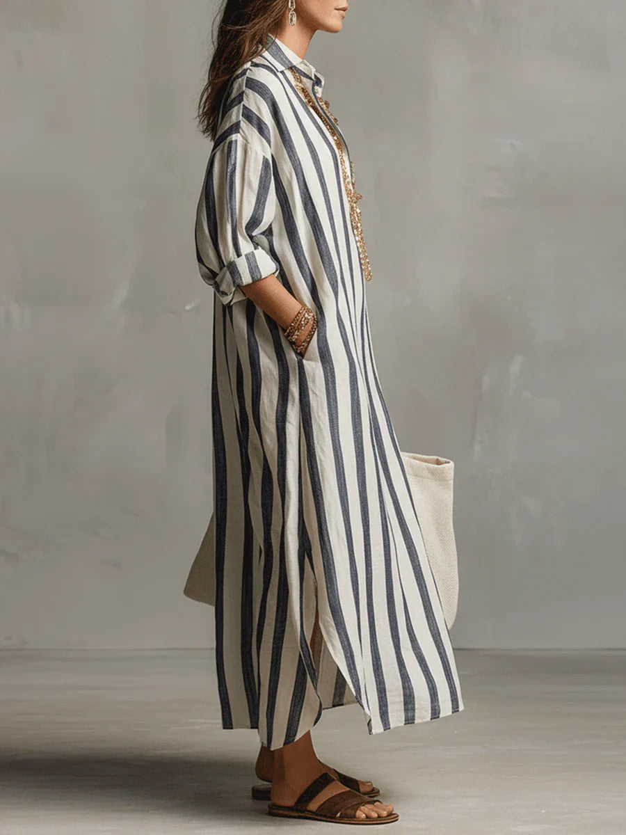 Classic Striped Shirt Maxi Dress