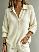 Classic V-Neck Button Front Knit Sweater