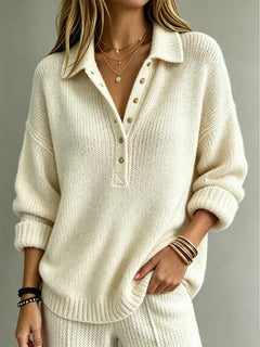 Classic V-Neck Button Front Knit Sweater