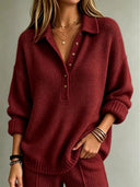 Classic V-Neck Button Front Knit Sweater