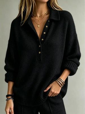 Classic V-Neck Button Front Knit Sweater