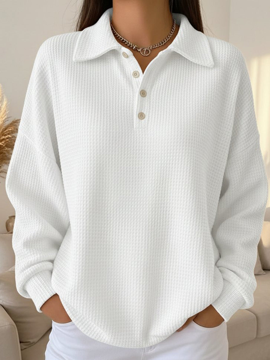 Classic Waffle Long Sleeve Polo Top