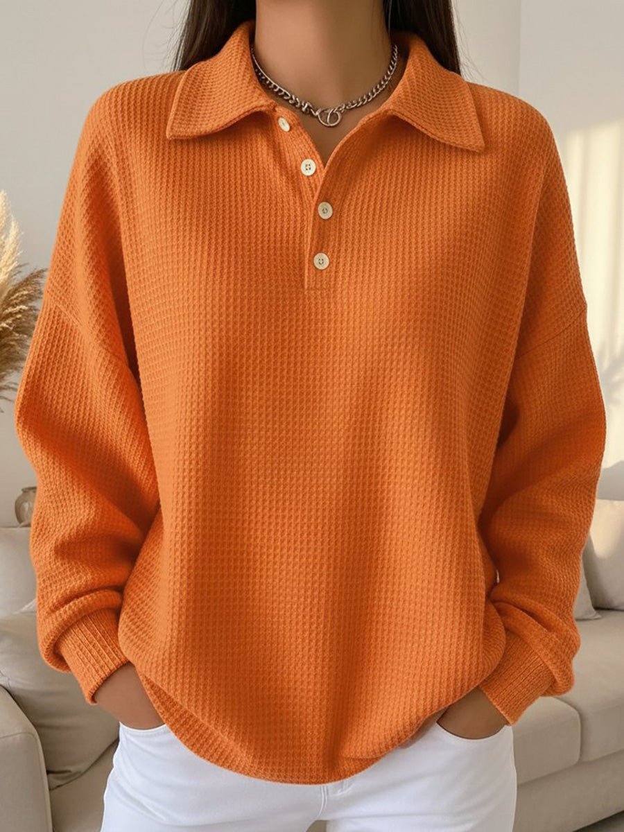 Classic Waffle Long Sleeve Polo Top