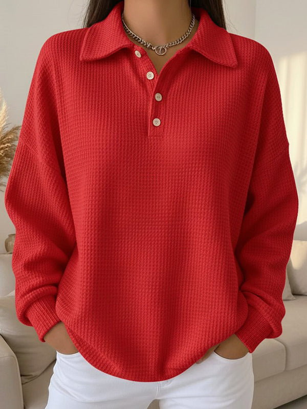 Classic Waffle Long Sleeve Polo Top