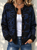 Elegant Jacquard Button Front Knit Cardigan
