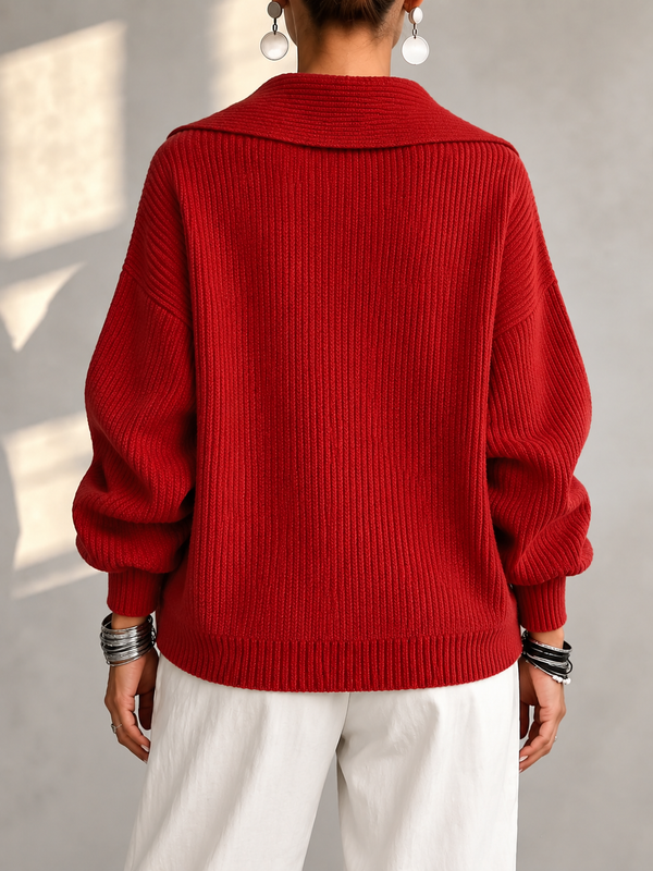 Fashionable Collar Two-Way Zip Knit Sweater