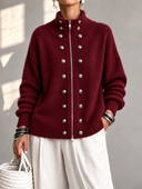 Relaxed Metal Button Two-Way Zip Knit Cardigan