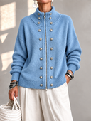 Relaxed Metal Button Two-Way Zip Knit Cardigan