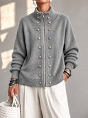 Relaxed Metal Button Two-Way Zip Knit Cardigan