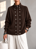Relaxed Metal Button Two-Way Zip Knit Cardigan