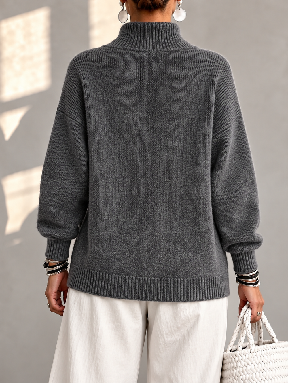 Relaxed Metal Button Two-Way Zip Knit Cardigan