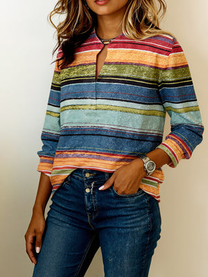 Color-blocked Striped Printed Long Sleeve Top