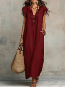 Comfort Ruffle Neck Short Sleeve Maxi Dress