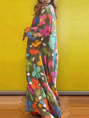 Comfortable Printed Bell-Sleeve Maxi Dress