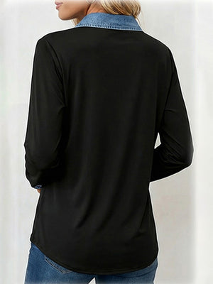 Commuter Blue Denim Patchwork Top