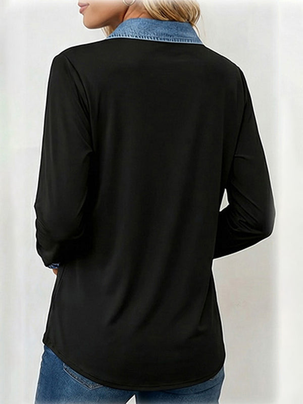 Commuter Blue Denim Patchwork Top