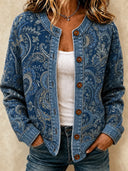 Contrast Denim-Inspired Print Long Sleeve Cardigan