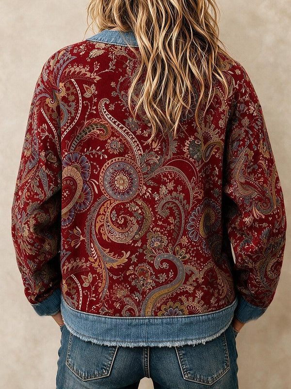 Contrast Denim-Inspired Print Long Sleeve Cardigan