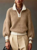 Contrast Quarter Zip Mock Neck Sweater