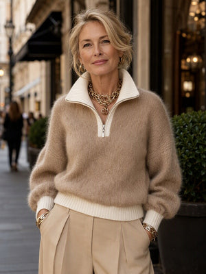 Contrast Quarter Zip Mock Neck Sweater