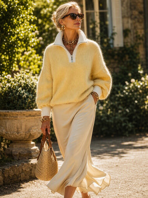Contrast Quarter Zip Mock Neck Sweater