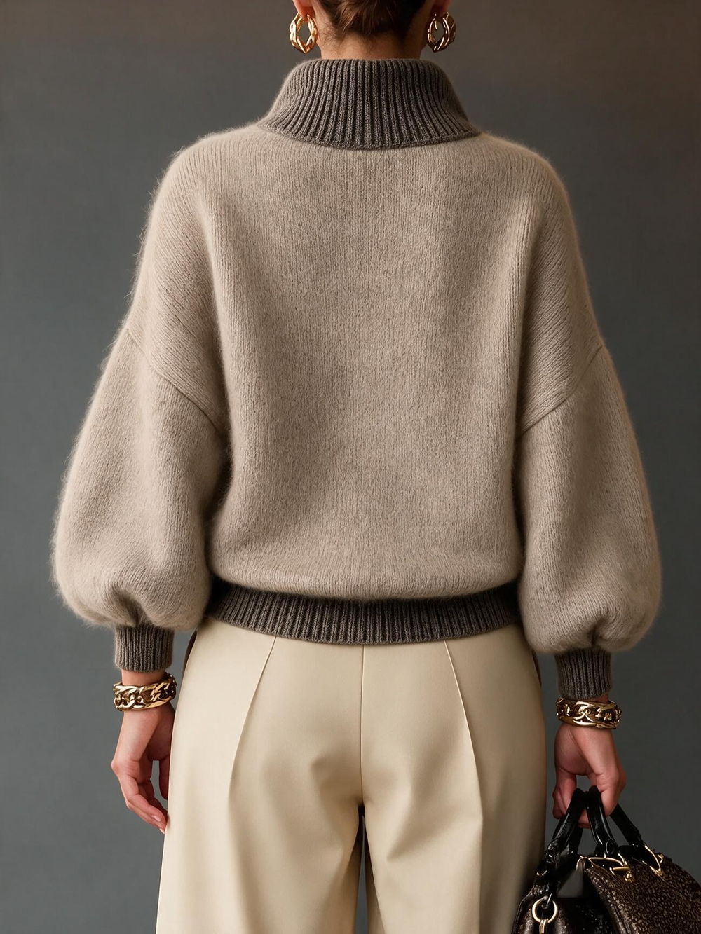 Contrast Quarter Zip Mock Neck Sweater