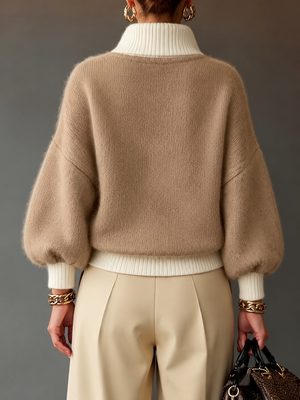 Contrast Quarter Zip Mock Neck Sweater