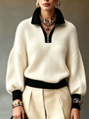 Contrast Quarter Zip Mock Neck Sweater
