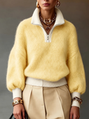 Contrast Quarter Zip Mock Neck Sweater