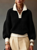Contrast Quarter Zip Mock Neck Sweater